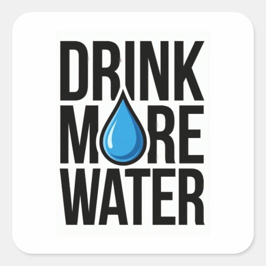 DRINK MORE WATER with a blue drop icon スクエアシール (正面)