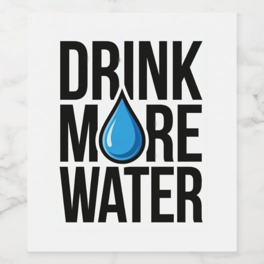 DRINK MORE WATER with a blue drop icon ワインラベル (シングルラベル)