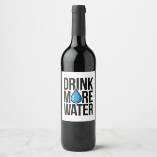 DRINK MORE WATER with a blue drop icon ワインラベル