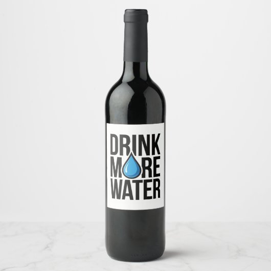 DRINK MORE WATER with a blue drop icon ワインラベル (正面)