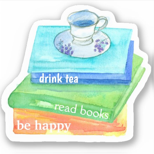Drink Tea Books Be 読 Happy Vinyl シール (正面)