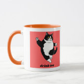"Drink Tee" Tuxedo Cat Illustration マグカップ (左)