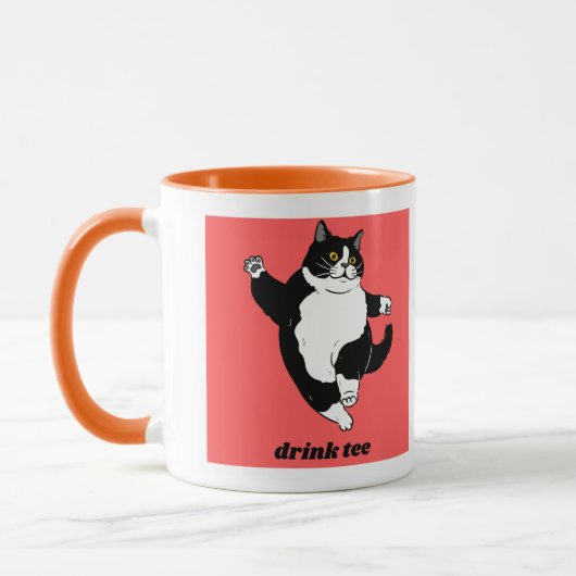 "Drink Tee" Tuxedo Cat Illustration マグカップ (左)