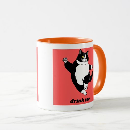 "Drink Tee" Tuxedo Cat Illustration マグカップ (正面右)