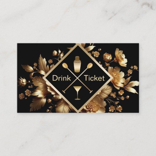 Drink Ticket Modern Gold Floral Free Drink Voucher 名刺 (正面)