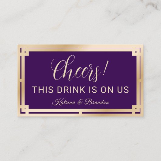 Drink Ticket Modern Purple Gold Free Drink Voucher 名刺 (裏面)