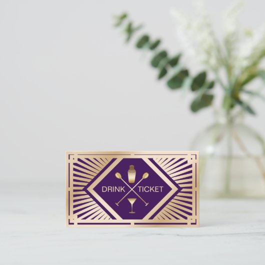 Drink Ticket Modern Purple Gold Free Drink Voucher 名刺 (スタンド正面)