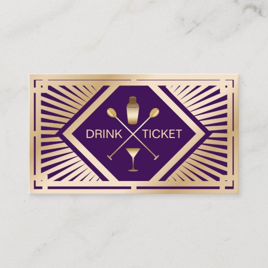 Drink Ticket Modern Purple Gold Free Drink Voucher 名刺 (正面)