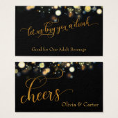 Drink Tickets, Elegant Gold Script & Bokeh (正面&裏面)