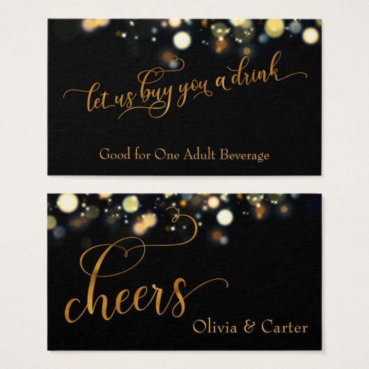 Drink Tickets, Elegant Gold Script & Bokeh (正面&裏面)
