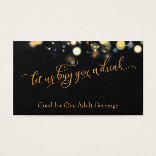Drink Tickets, Elegant Gold Script & Bokeh (正面)