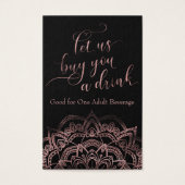 Drink Tickets, Elegant Rose Gold Script & Mandala (正面)