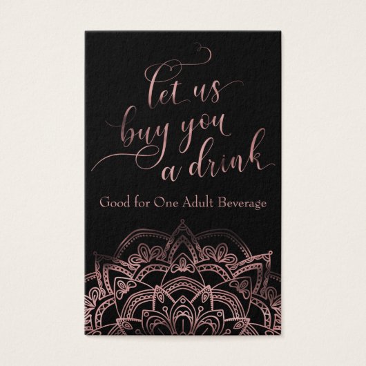 Drink Tickets, Elegant Rose Gold Script & Mandala (正面)
