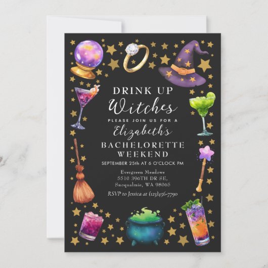 Drink up Witches Spooky Bachelorette Weekend 招待状 (正面)