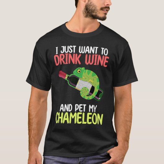 Drink Wine And Pet Chameleon Reptiles Owner Graph Tシャツ (正面)