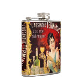 Drinkingアールヌーボーヴィンテージのアブサンの女性ラベル フラスク (右)