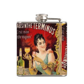 Drinkingアールヌーボーヴィンテージのアブサンの女性ラベル フラスク (裏面)
