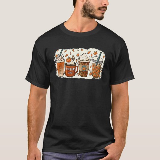 Drinking Halloween Fall Pumpkin Coffee Drinks Tシャツ (正面)