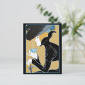 Drinking Teaアールヌーボーの女性 ポストカード (スタンド正面)