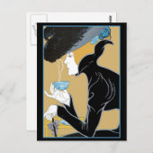 Drinking Teaアールヌーボーの女性 ポストカード (正面/裏面)