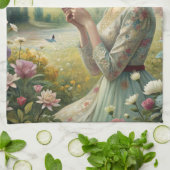 Drinking Tea in Garden キッチンタオル (折り畳み)