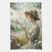 Drinking Tea in Garden キッチンタオル (縦)