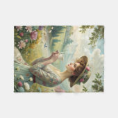 Drinking Tea in Garden フリースブランケット (正面(横))