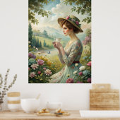 Drinking Tea in Garden ポスター (キッチン)