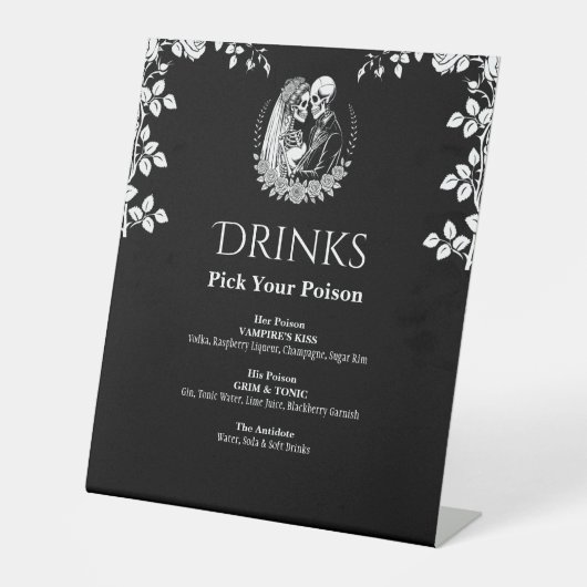 Drinks Black Elegant Gothic Skeleton Wedding 台座サイン (正面)