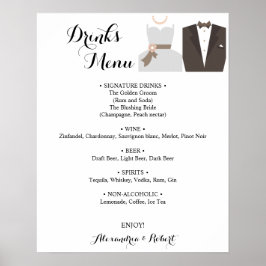 Drinks Menu Bride & Groom Bridal Wedding Poster ポスター