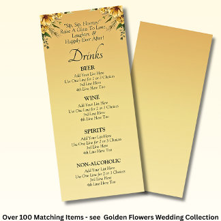 Drinks Menu Card - Golden Flowers Wedding Set メニュー