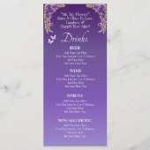 Drinks Menu Card - Purple Mauve Flowers & White メニュー (正面)