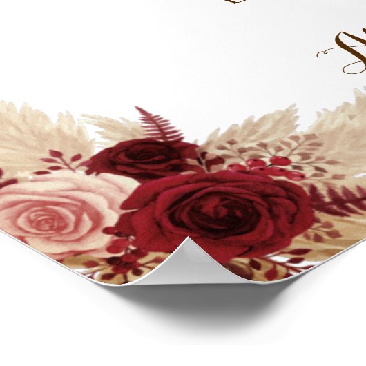 Drinks Menu Pampas Grass Bridal Wedding Poster ポスター (角)