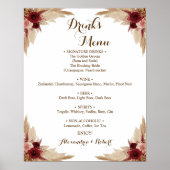 Drinks Menu Pampas Grass Bridal Wedding Poster ポスター (正面)