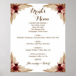 Drinks Menu Pampas Grass Bridal Wedding  Poster ポスター