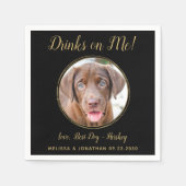 Drinks On Meブラック金ゴールド結婚の愛犬の写真 スタンダードカクテルナプキン (正面)