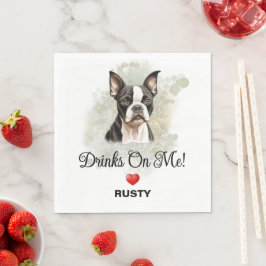 Drinks on Me Boston Terrier Wedding スタンダードランチョンナプキン