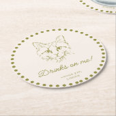 Drinks on Me! Cat Wedding Engagement Party Coaster ラウンドペーパーコースター (アングル)