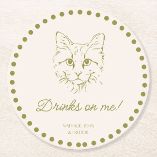 Drinks on Me! Cat Wedding Engagement Party Coaster ラウンドペーパーコースター