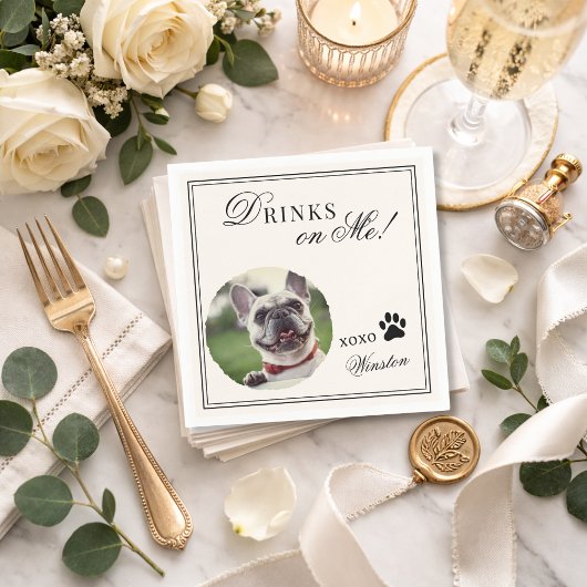 Drinks on Me Custom Pet Photo Old Money Wedding  スタンダードカクテルナプキン