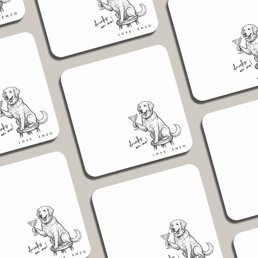 Drinks On Me Cute Dog Coaster スクエアペーパーコースター