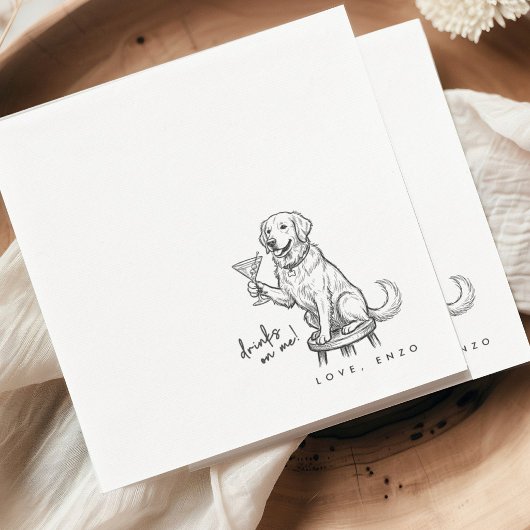 Drinks On Me Cute Fun Dog Cocktail Napkins スタンダードカクテルナプキン