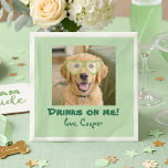 Drinks on Me Cute Fun Dog Photo Modern Green スタンダードカクテルナプキン<br><div class="desc">ADD YOUR DOG’S PHOTO FACE, POSITION THE SUNGLASSES, AND YOU’RE DONE! If you'd like to change the sunglasses frame color, simply ungroup that layer. Add a playful and personal touch to your celebration with these adorable custom dog photo napkins! Featuring your pup’s photo wearing cute heart-shaped glasses and the fun...</div>