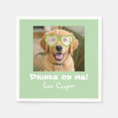 Drinks on Me Cute Fun Dog Photo Modern Green スタンダードカクテルナプキン (正面)