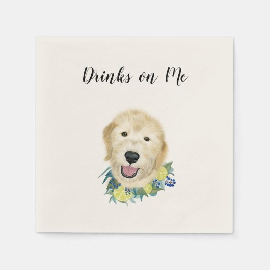 Drinks on Me Napkins (Golden Doodle) スタンダードカクテルナプキン (正面)
