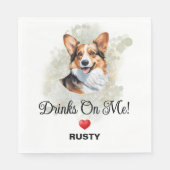 Drinks on Me Pembrokeウェルシュコーギー スタンダードランチョンナプキン (正面)