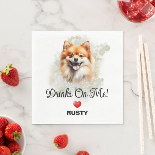 Drinks on Me Pomeranian Dog Photo Wedding スタンダードランチョンナプキン (インサイチュ)