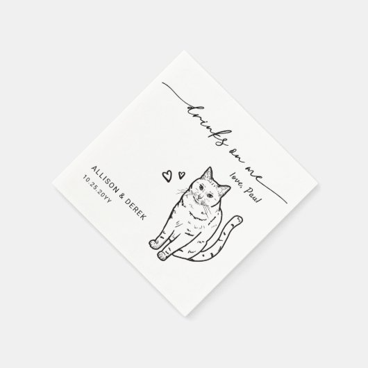 Drinks on Me Script Cute Pet Cat Wedding スタンダードカクテルナプキン (角)