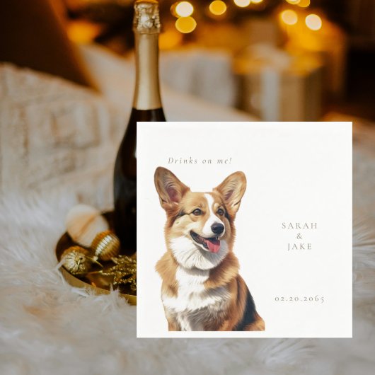 Drinks on Me Welsh Corgi Pet Wedding  スタンダードカクテルナプキン