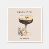 Drinks On Us | Cute Pet Cat Wedding スタンダードカクテルナプキン (正面)